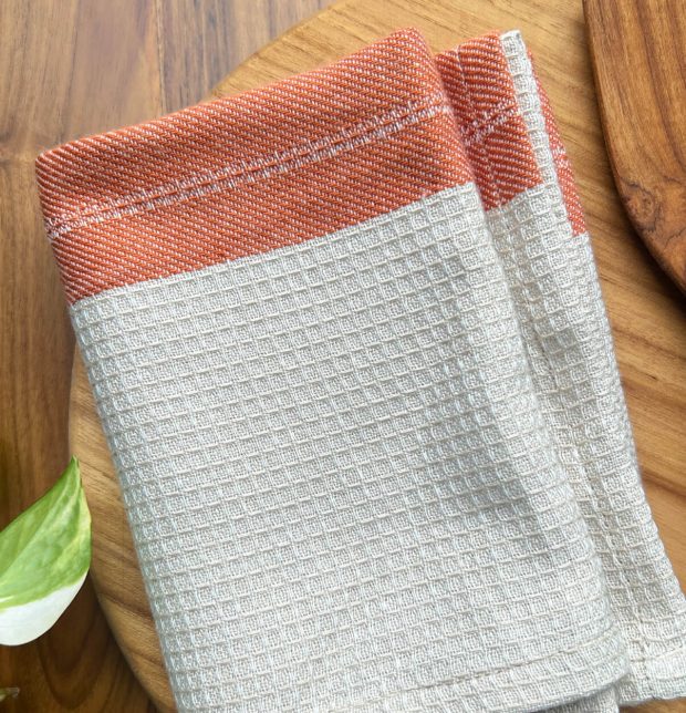 Honeycomb Cotton Kitchen Towel Beige / Orange