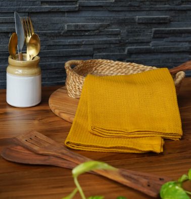 Honeycomb Cotton Kitchen Towel Mustard Yellow