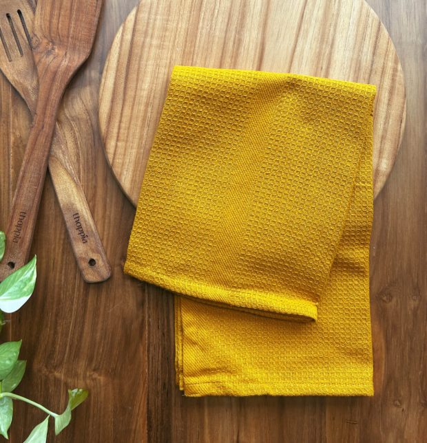 Honeycomb Cotton Kitchen Towel Mustard Yellow