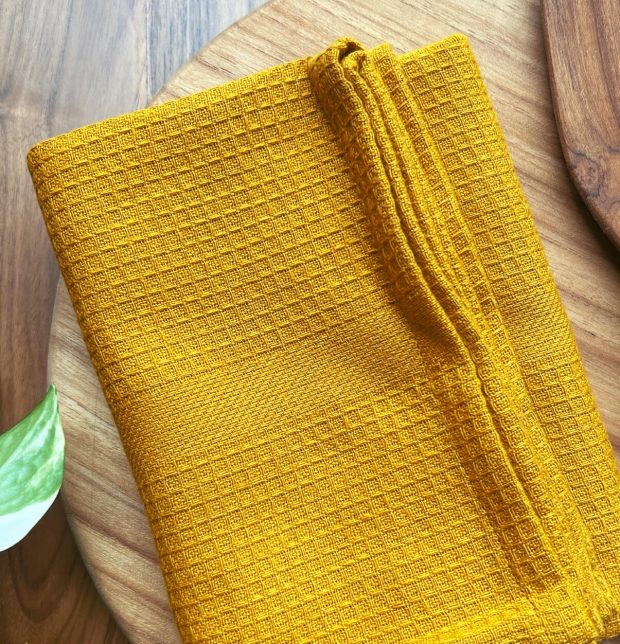 Honeycomb Cotton Kitchen Towel Mustard Yellow