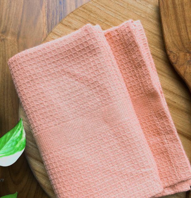 Honeycomb Cotton Kitchen Towel Peach Bud