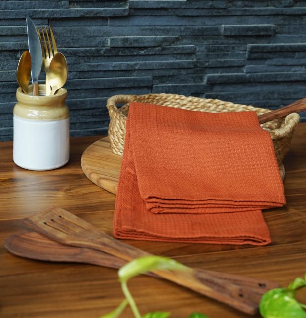 Honeycomb Cotton Kitchen Towel Rust Orange