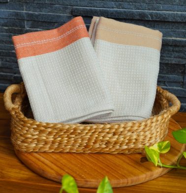 Honey comb Beige Stripe Cotton Kitchen towels | Combo of 2