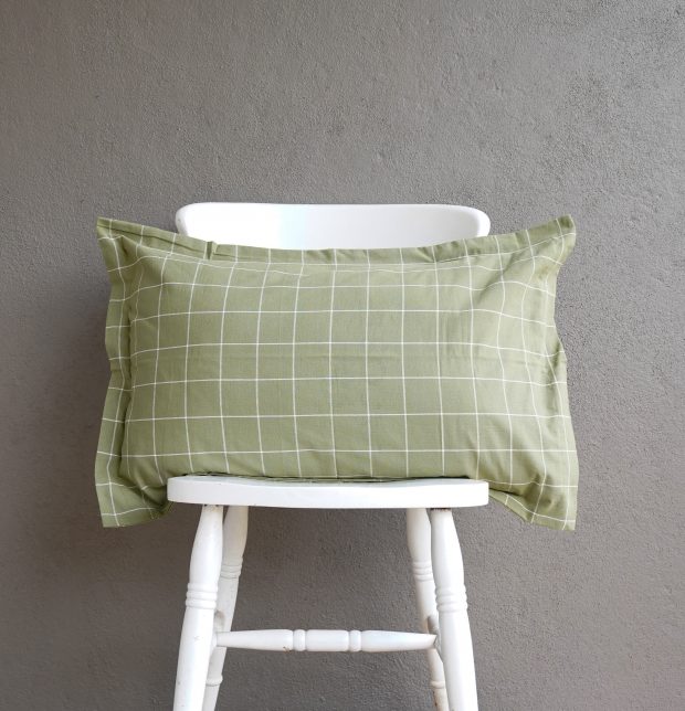 Lagom Chequered Cotton Bed Sheet Green / White - With 2 pillow covers