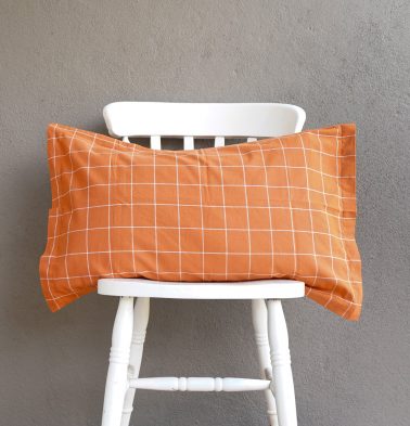 Lagom Chequered Cotton Pillow Cover Rust Orange/White