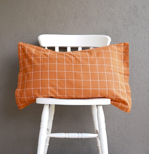 Customisable Lagom Chequered Duvet Cover Rust Orange / White