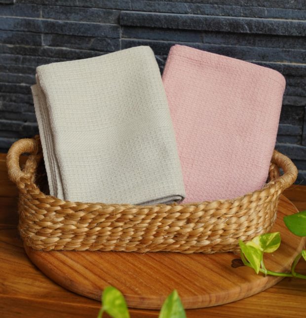 Pastel Honey comb Kitchen towels Pink & Beige | combo of 2