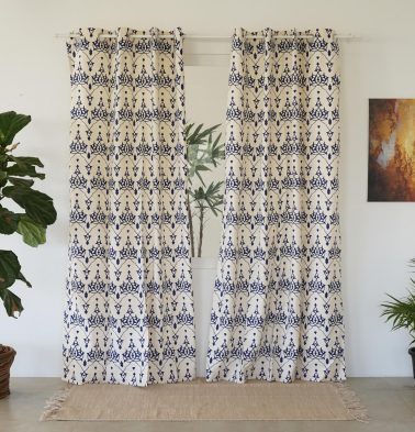 Customizable Curtain, Cotton – Arabic Chevron – Indigo/Beige