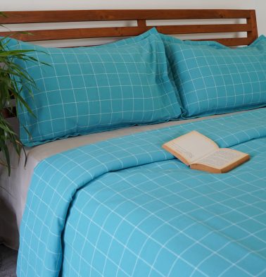 Customisable Lagom Chequered Duvet Cover Teal Blue / White