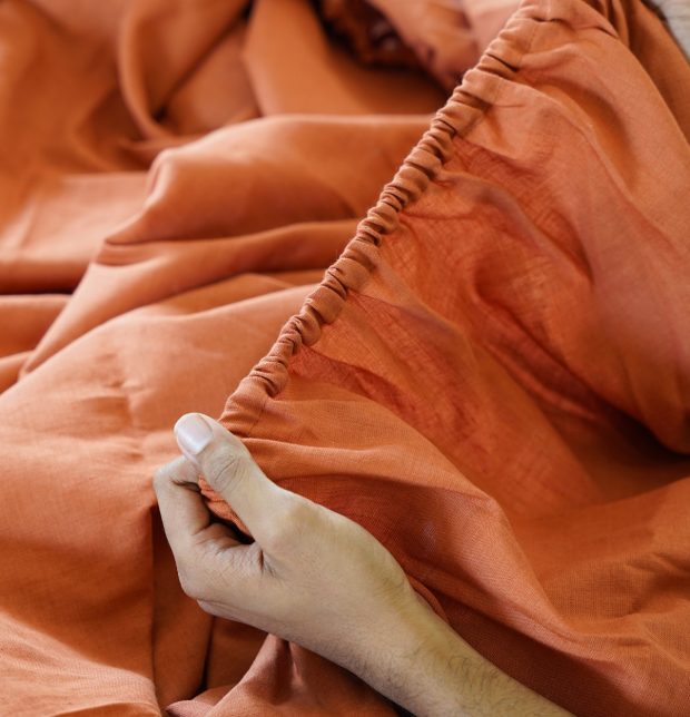 Linen Fitted Bedsheet Rust Orange