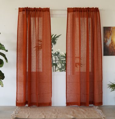 Customizable Linen Sheer Curtain – Rust Orange