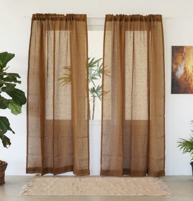 Customizable Linen Sheer Curtain – Toffee Brown