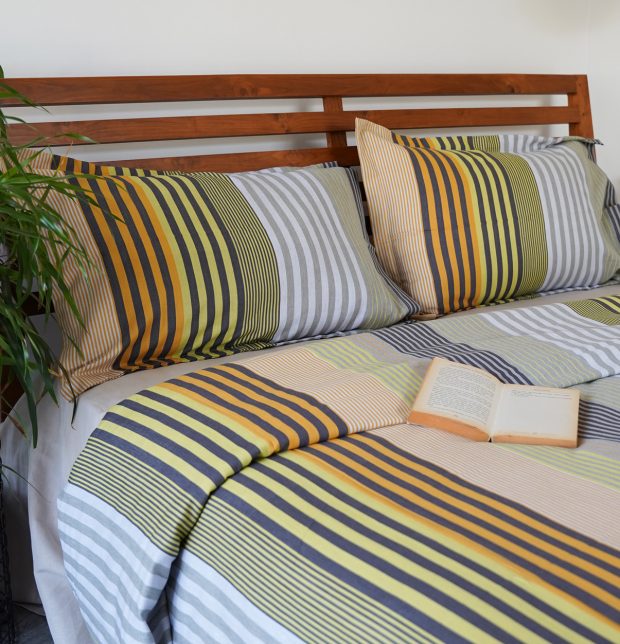 Melange Stripes Cotton Duvet Cover Yellow