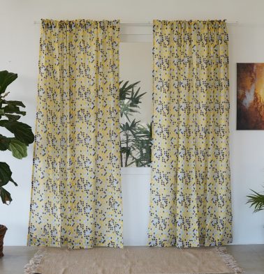 Customizable Slub Sheer Curtain, Cotton – Retro Circles – Yellow