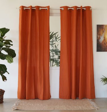 Customizable Stripes Curtain, Silver Lining Cotton – Rust Orange