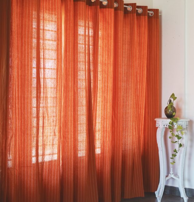 Silver Lining Stripes Cotton Curtain Rust Orange