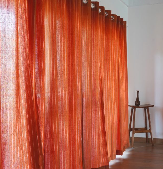 Silver Lining Stripes Cotton Curtain Rust Orange