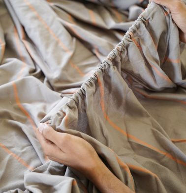 Sunset Stripes Cotton Fitted Bedsheet- Grey/Orange