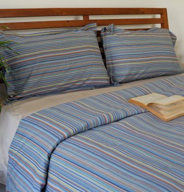 Woven Stripes Cotton Duvet Cover Blue