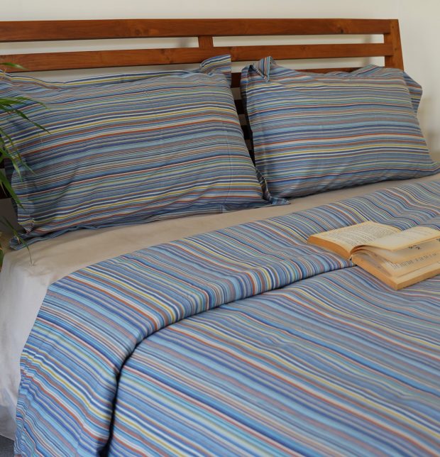 Customisable Woven Stripes Cotton Duvet Cover Blue