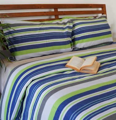 Woven Stripes Cotton Duvet Cover Brilliant Green/Blue