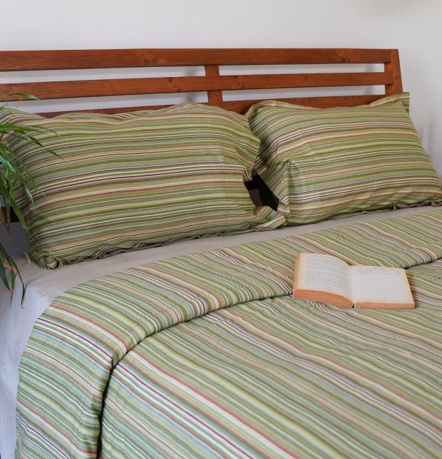 Customisable Woven Stripes Cotton Duvet Cover Green