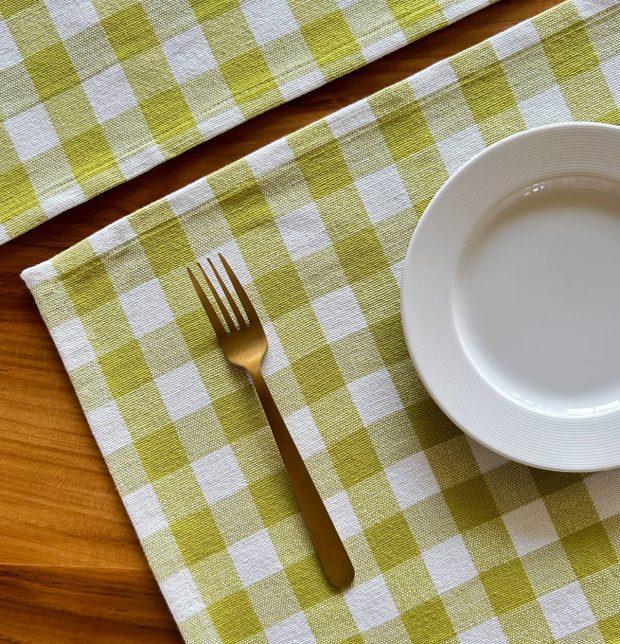 Handwoven Chequered Cotton Tablemats Green - Set of 6