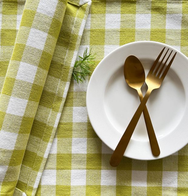 Handwoven Chequered Cotton Tablemats Green - Set of 6