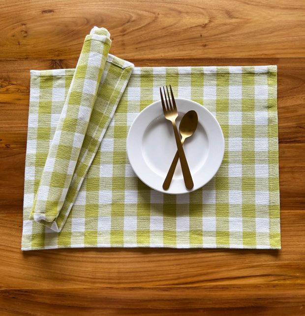 Handwoven Chequered Cotton Tablemats Green - Set of 6