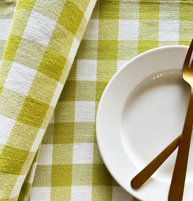 Handwoven Chequered Cotton Tablemats Green - Set of 6