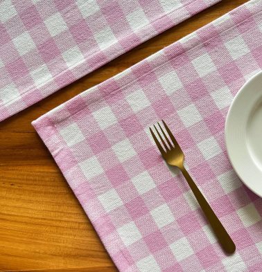 Handwoven Chequered Cotton Tablemats Lilac Pink – Set of 6