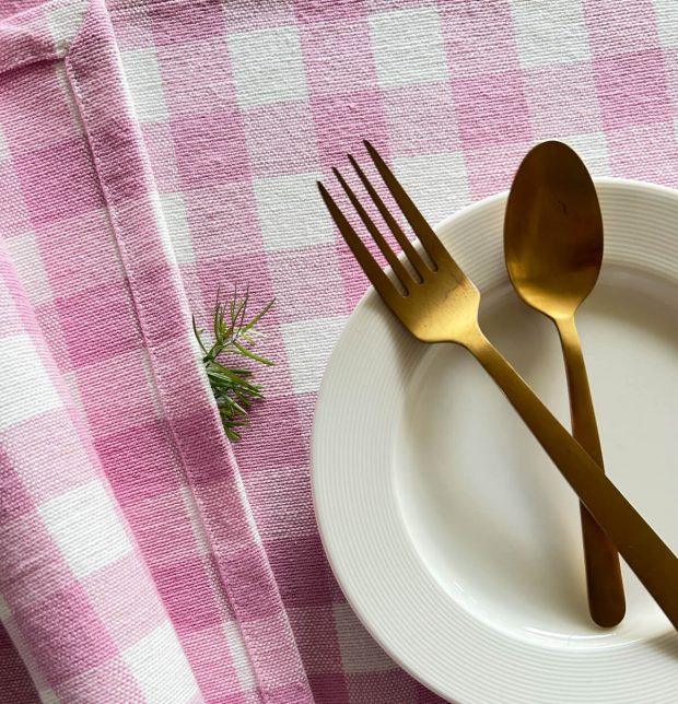 Handwoven Chequered Cotton Tablemats Lilac Pink - Set of 6