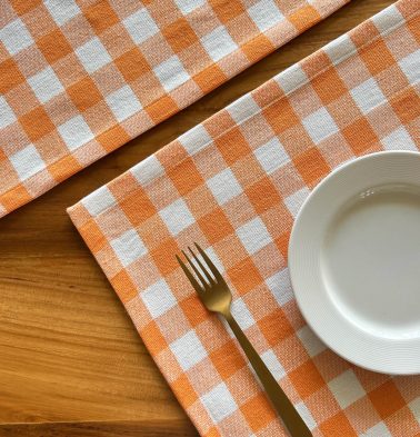 Handwoven Chequered Cotton Tablemats Orange – Set of 6