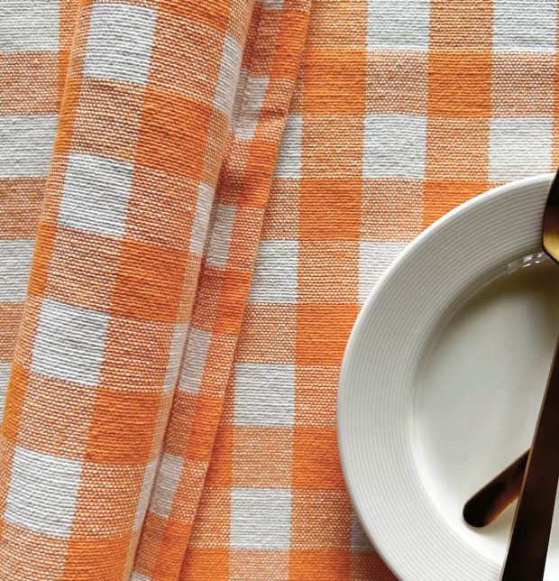 Handwoven Chequered Cotton Tablemats Orange - Set of 6