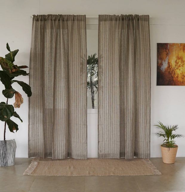 Classic Stripes Linen Sheer Curtain Beige/Black