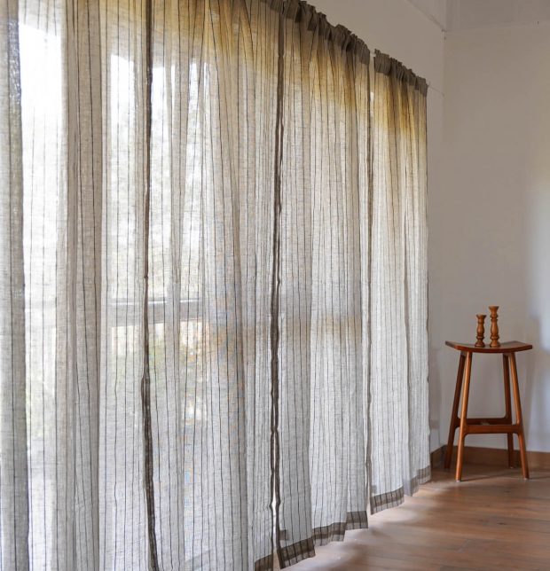 Classic Stripes Linen Sheer Curtain Beige/Black