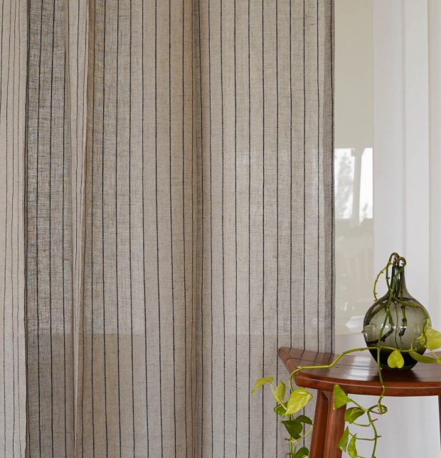 Classic Stripes Linen Sheer Curtain Beige/Black