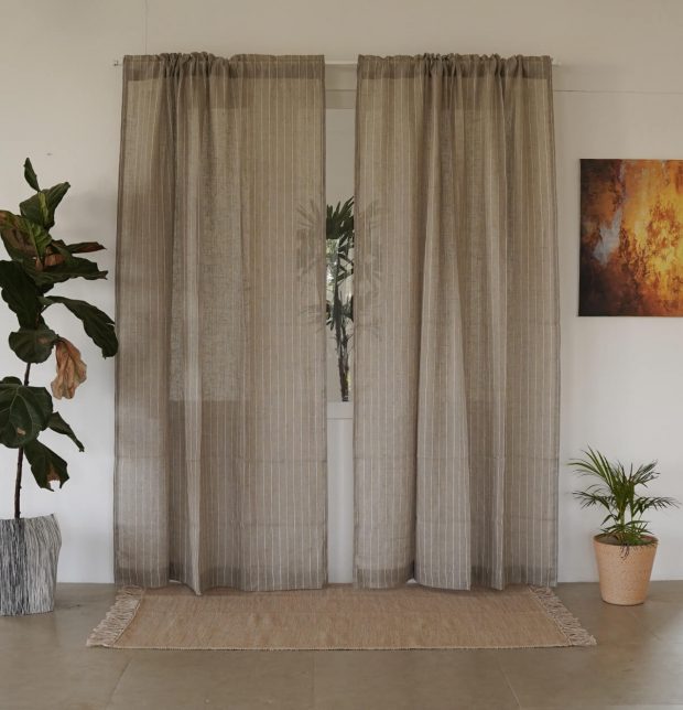 Classic Stripes Linen Sheer Curtain Beige/White