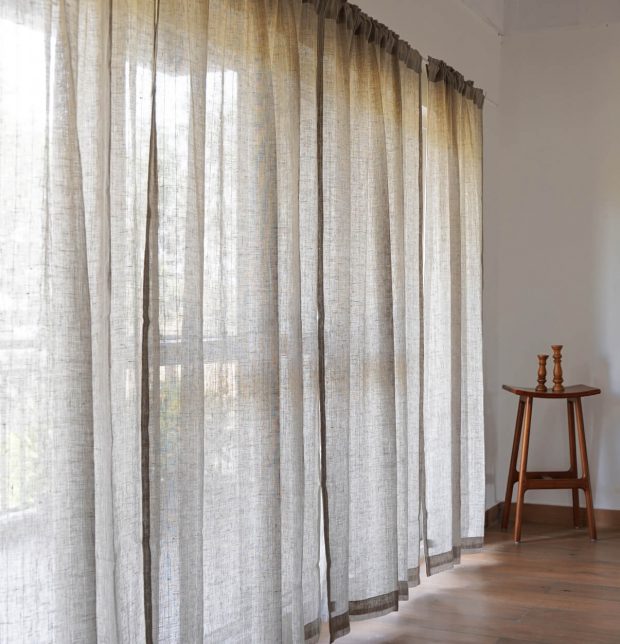 Classic Stripes Linen Sheer Curtain Beige/White