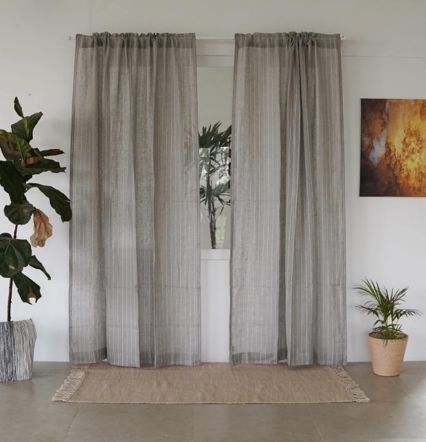 Classic Stripes Linen Sheer Curtain Grey/White