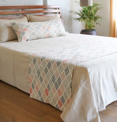 Ikat Beige Diamond Handwoven Cotton Bed Runner