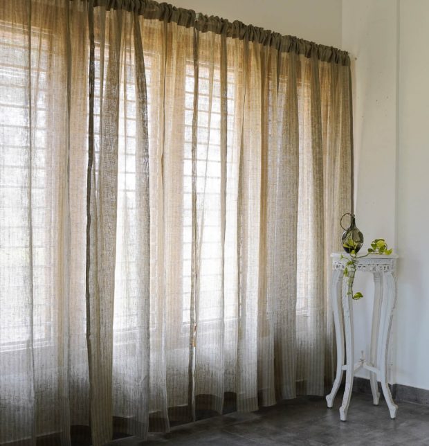 Customizable Linen Sheer Curtain - Twin Stripes - Beige/Green