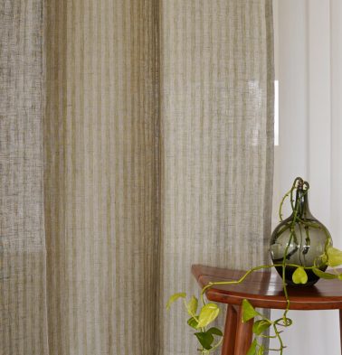 Customizable Linen Sheer Curtain – Twin Stripes – Beige/Green