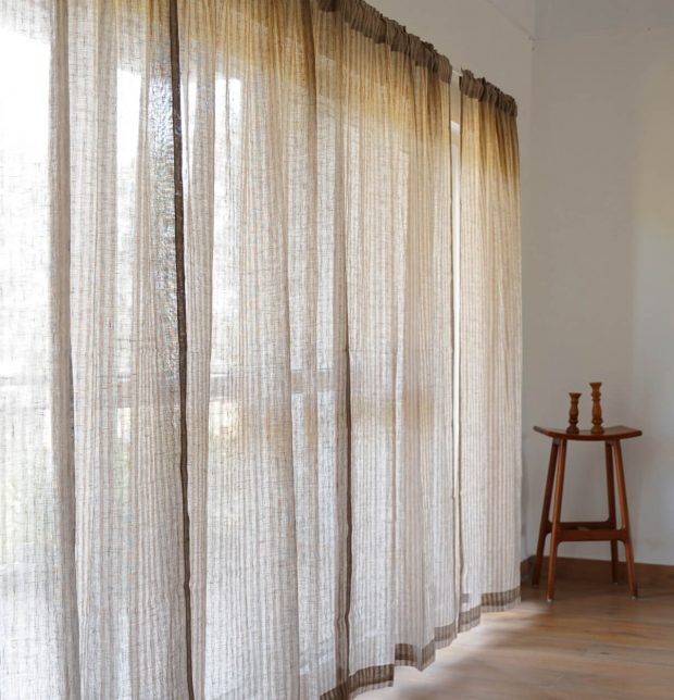 Twin Stripes Linen Sheer Curtain Beige/Orange