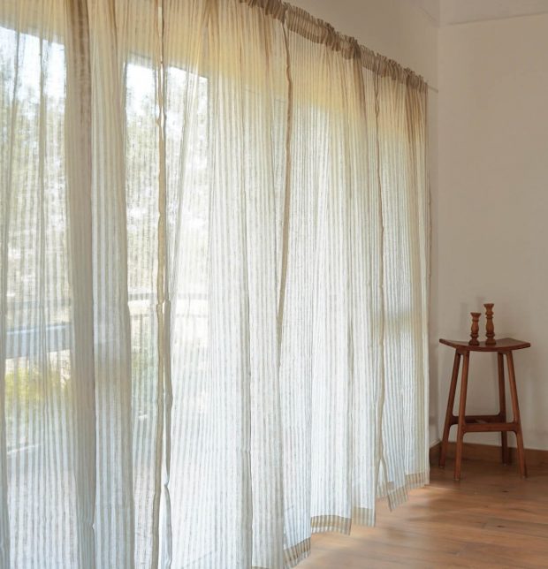 Twin Stripes Linen Sheer Curtain Beige/White