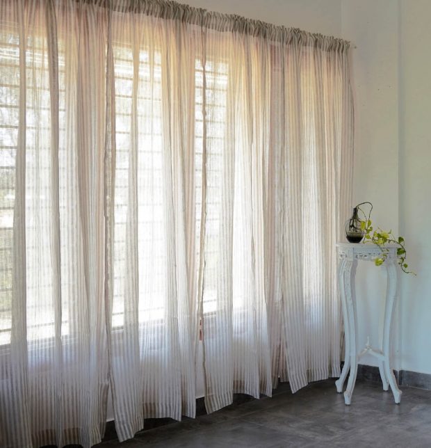 Twin Stripes Linen Sheer Curtain Beige/White