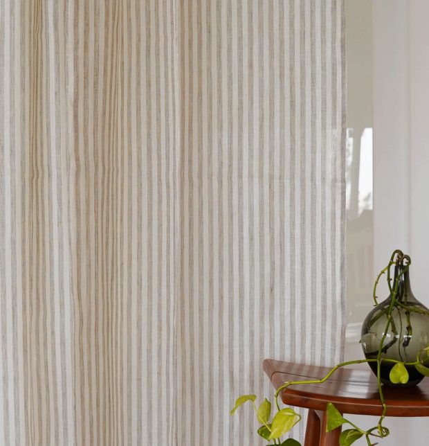 Twin Stripes Linen Sheer Curtain Beige/White