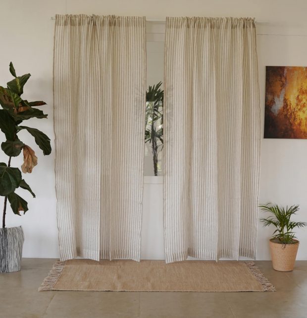 Twin Stripes Linen Sheer Curtain Beige/White