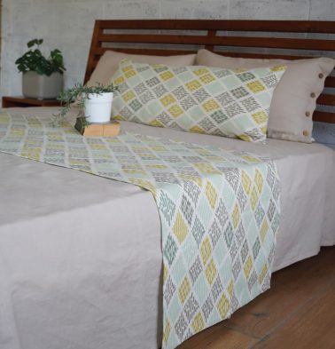 Ikat Pastel Diamond Bed Runner & Cushion Cover Combo