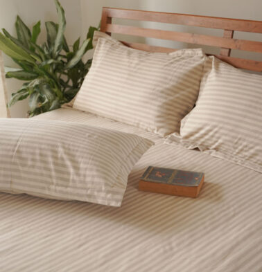 Morning Stripe Cotton Bedsheet Beige – With 2 pillow covers